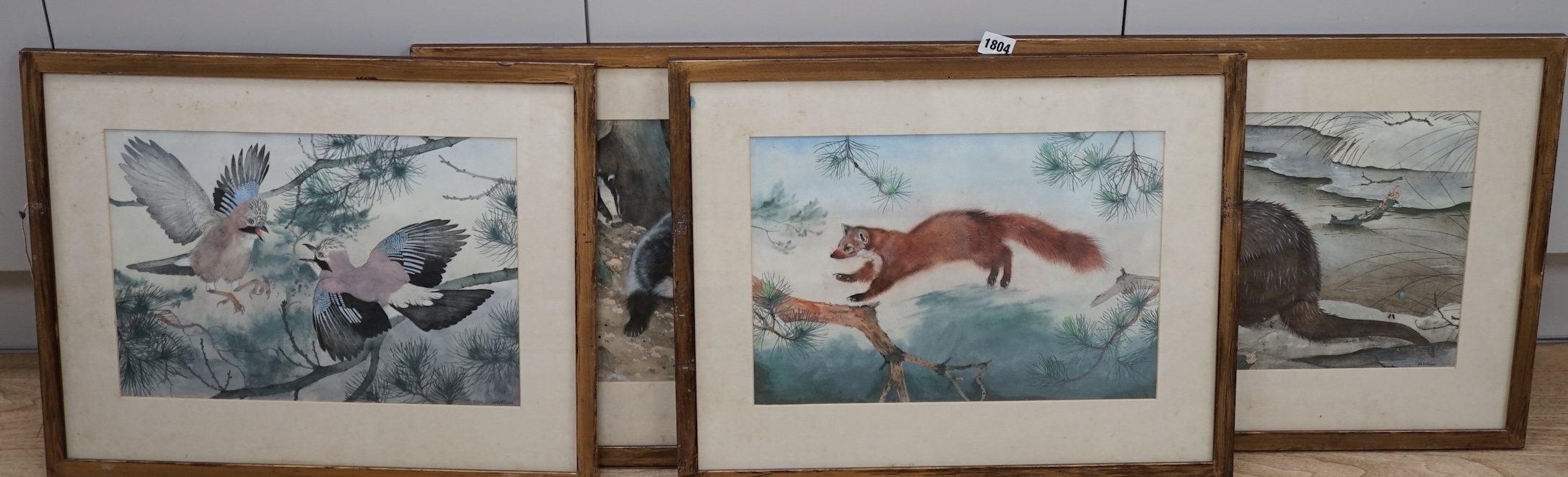 Maurice Wilson (1914-1987), set of four watercolours, Wildlife including badgers and stoats, each signed, 26 x 38cm. Condition - fair to good